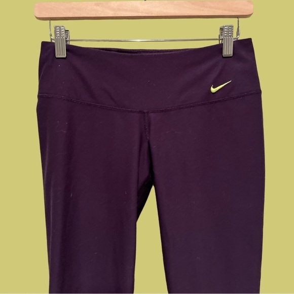 NIKE Women’s ONE LEGEND PANT Purple & Lime Green Cropped Leggings Small - Picture 2 of 4